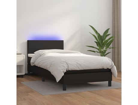 MAISON EXCLUSIVE Cama con somier y colchón LED 90 x 190 cm, piel sintética negra