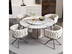 Juego de 4 sillas giratorias de terciopelo con brazos y patas de metal beige