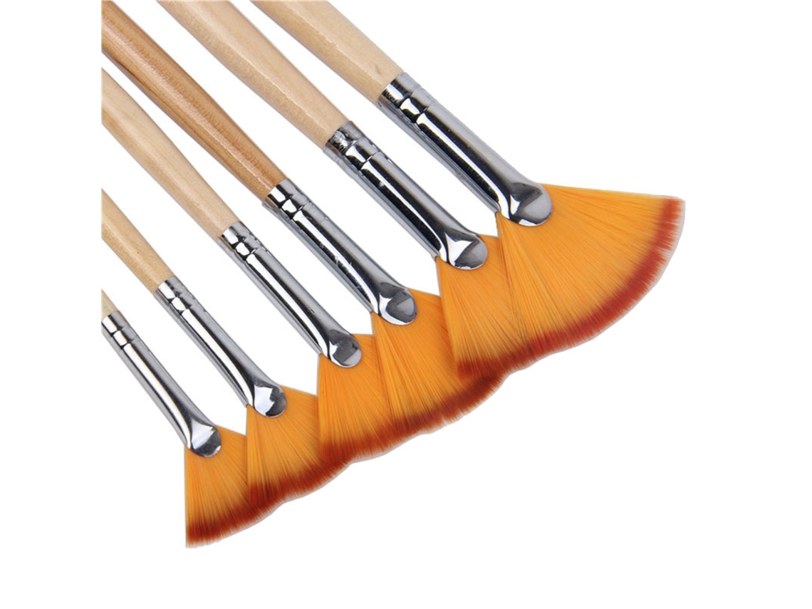 Juego de 6 pinceles de nailon MDUG con forma de abanico doble para bellas artes y pintura al óleo