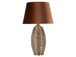 Lámpara De Mesa Praga Glam 45,5 X 45,5 X 79 Cm - Base De Cristal Dorado Ondulado - Pantalla Marrón - Casquillo E27 40w - Diseño De Lujo