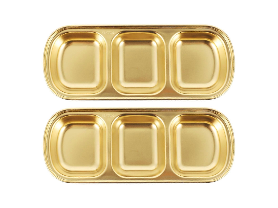 Plato De Condimentos De Acero Inoxidable Con 2 Piezas, Plato Para Salsas Y Aperitivos Con Tres Compartimentos Webake