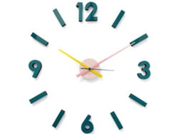 FISURA Reloj de pared 3D DIY azul, rosa,amarilloReloj de pared grande adhesivo No tic-tac Metal y ABS Agujas de 9x31 y números de 8,5 cm