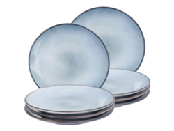 Juego de 8 platos llanos de gres Beliani Juniper en azul claro
