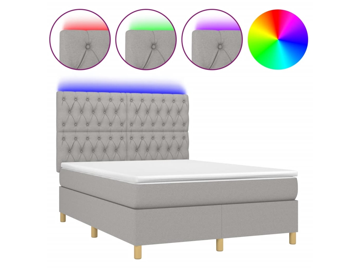 Maison Exclusive - Cama Box Spring Colchón Y Luces Led Tela Gris Claro 140x190 Cm