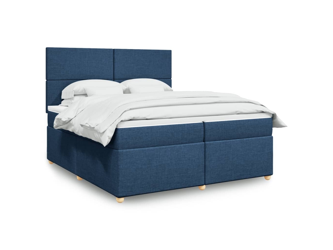 Cama Box Spring Con Colchón Tela Azul 200x200 Cm
