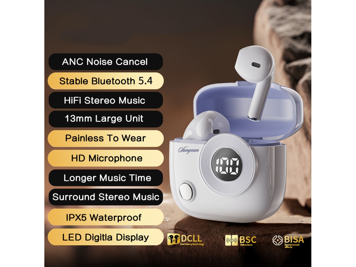 Auriculares Inalámbricos (morados) Con Bluetooth, Audio Y Micrófono Integrados Y Pantalla Led.