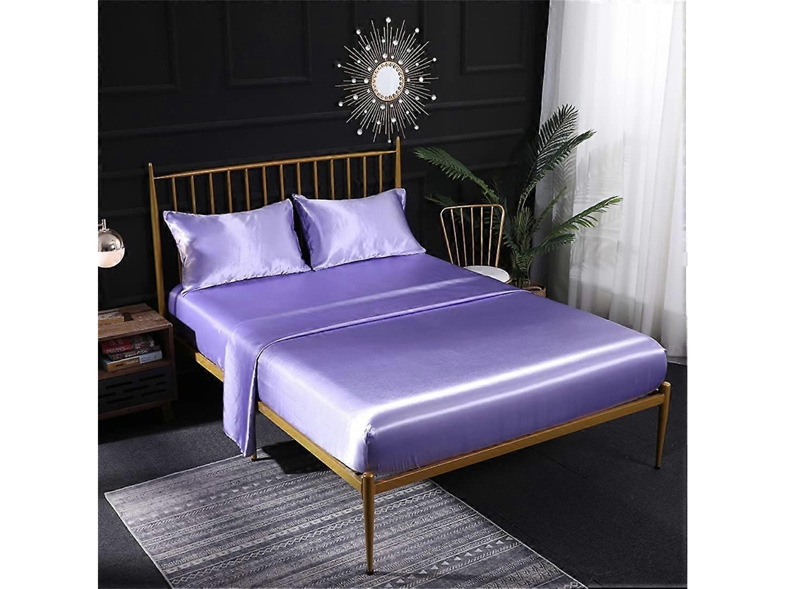 Rebe-conjunto De Ropa De Cama Seda Crema 3 Piezas Hoja Fitted Hoja Plana Funda De Almohada Transpirable Morado Twin