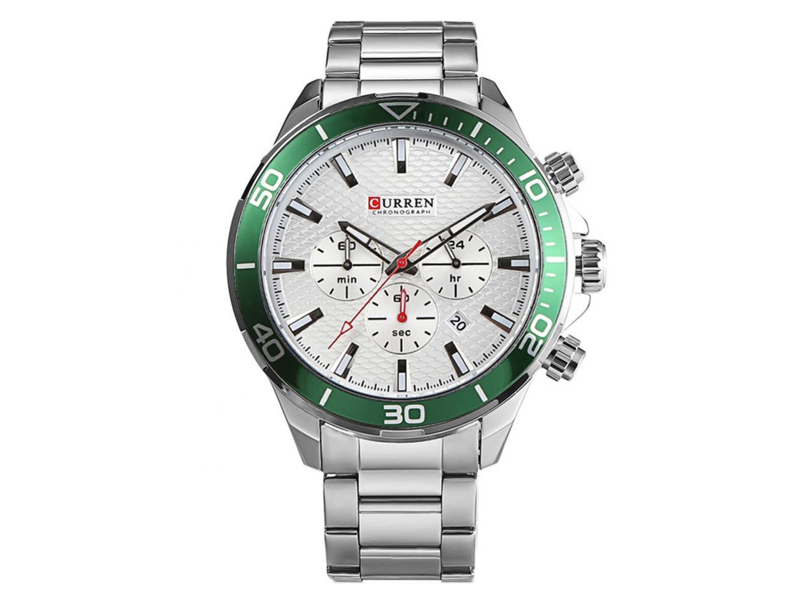Reloj De Pulsera De Cuarzo Con Correa De Acero Para Hombres Dial Redondo (carcasa Blanca Verde)