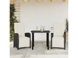 Conjunto de bistró de 3 piezas con cojines en mimbre sintético negro de Dkd Home Decor
