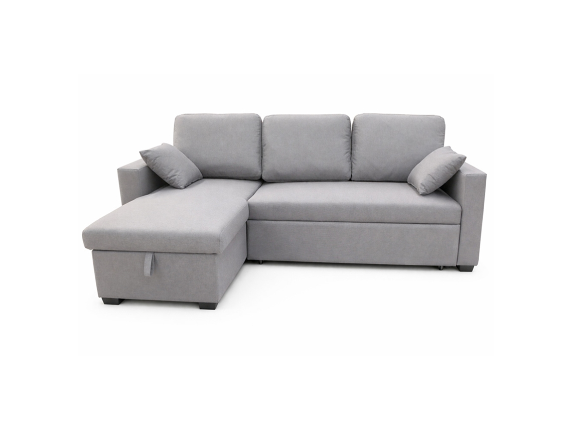 Sofá convertible Celbridge de 3 plazas con compartimento de almacenamiento en tela gris.