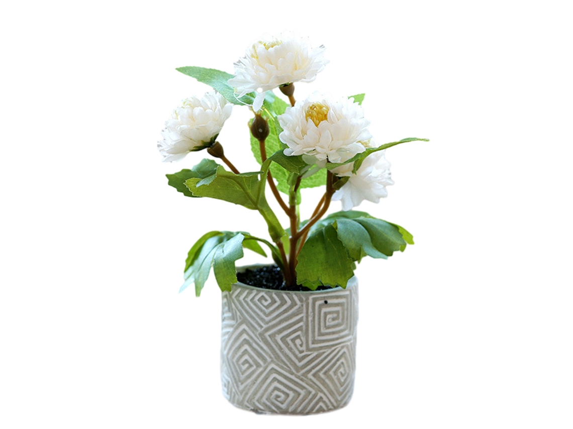 Bola de flor de crisantemo, decoración de bonsái pequeña en maceta de cemento para escritorio JEIIBRZUI