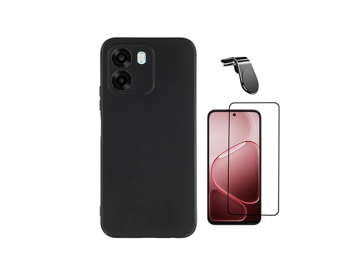 Kit Vidro Temperado Capa Silicone Líquido Suporte L Phonecare Para Oppo A6 4g - Preto