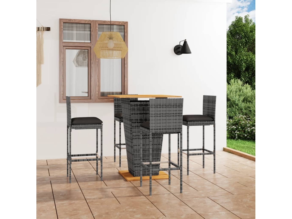 Conjunto de bar de jardín DKD Home Decor de 10 piezas con cojines, mimbre gris