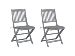 Sillas plegables de exterior de acacia maciza de 2 piezas con cojines DKD Home Decor