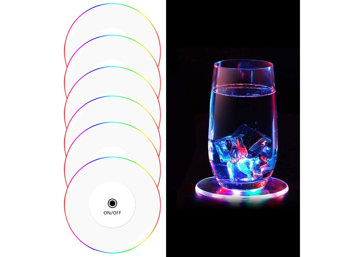 Juego de 6 posavasos LED para bebidas, luces para botellas y pegatinas luminosas. TRUYUETY