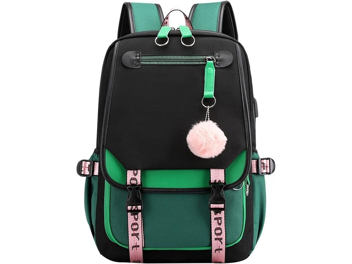 2026-mochila Escolar Para Adolescentes Con Puerto Usb, Mochila Resistente Al Agua Para Estudiantes De Secundaria (negro Verde)