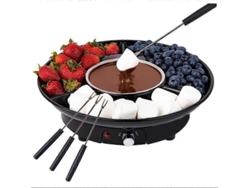 Juego eléctrico para fondue de chocolate con tenedores y recipiente extraíble, ideal para fiestas y el Día de San Valentín.