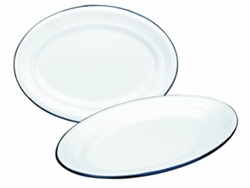 Bandeja metálica ovalada Ibili 30 x 20 cm blanca y azul, apta para lavavajillas