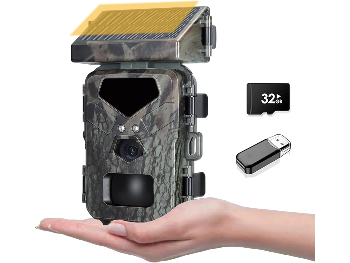 Mini Cámara Solar Para Juegos De 1080p Y 20 Mp Con Tarjeta De Memoria De 32 Gb Y Visión Nocturna (verde)