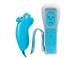 Mando de Wii recto azul claro YUNZII y mando curvo para zurdos con funda de silicona y correa para la muñeca (tipo pata de pollo)
