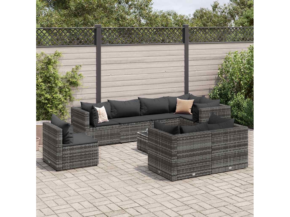 Conjunto de muebles de jardín con cojines, mimbre gris PE Dkd Home Decor