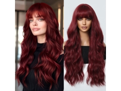 Peluca De Mujer Larga Rizada 27 Pulgadas Color Rojo Vino Para Fiesta Y Cosplay