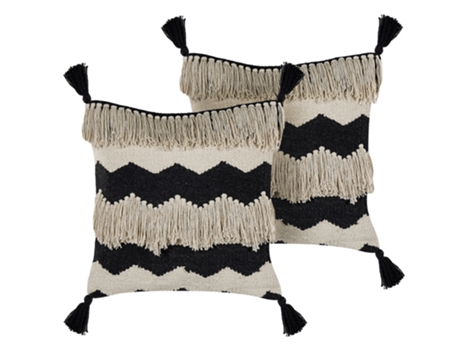 Conjunto de 2 cojines de algodón negro/beige claro 45 x 45 cm BELIANI Hydrangea