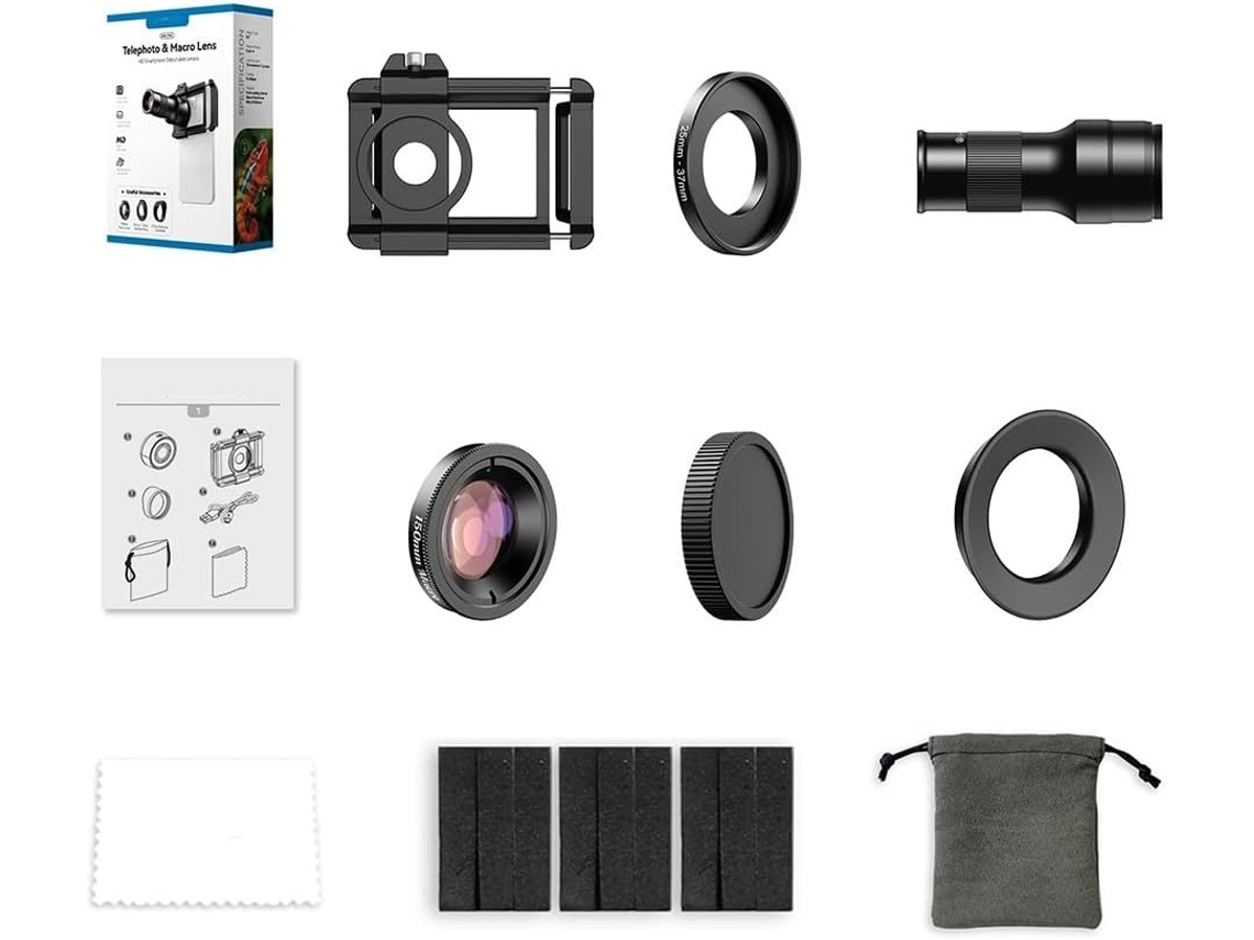 Kit De Lente Telefoto Macro 6x Para Smartphones, Cristal De 10 Mm, Revestimiento Multicapa, Compatible Con La Mayoría De Los Teléfonos.