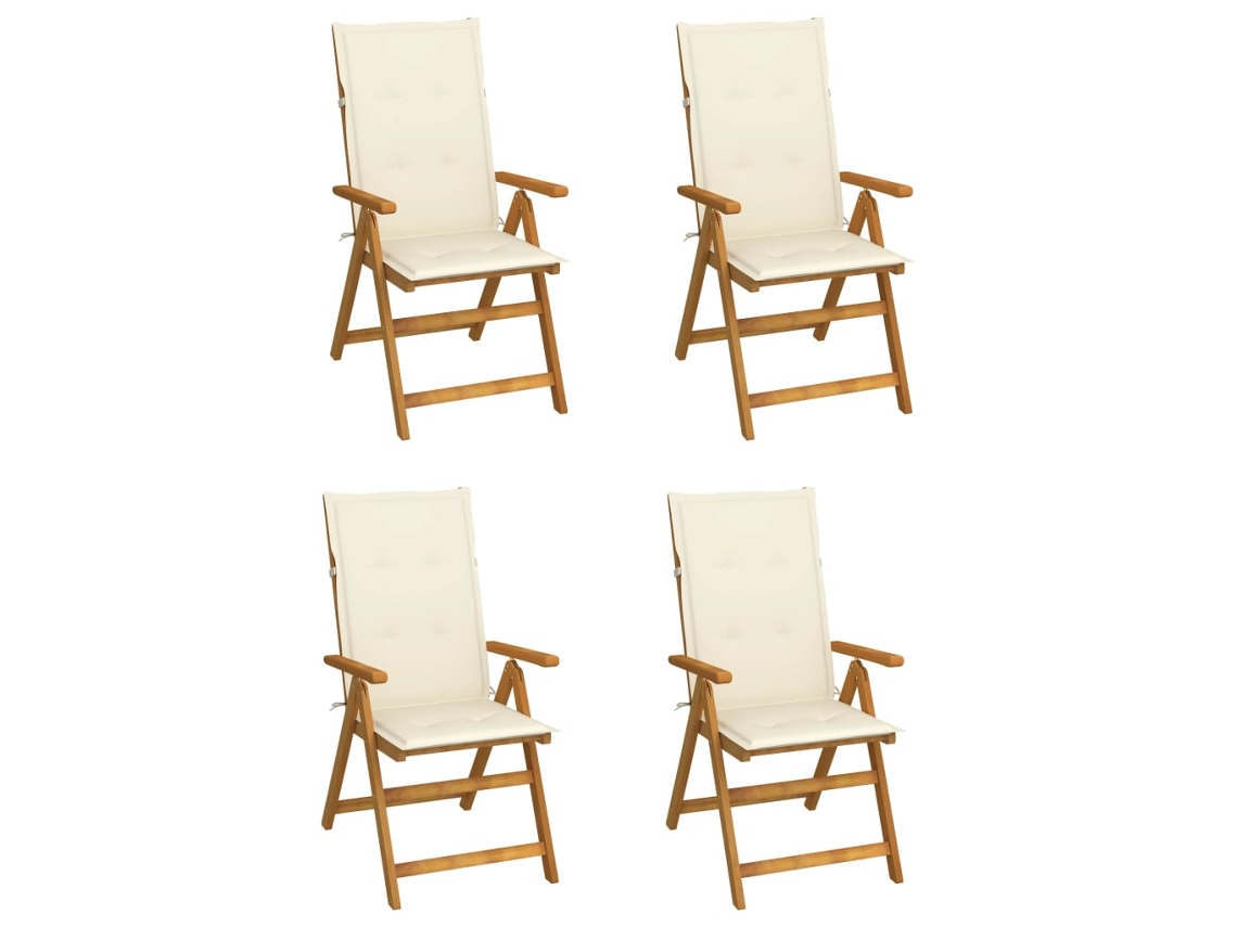 Sillas de jardín reclinables DKD Home Decor de 4 piezas con cojines, acacia maciza