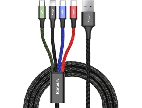 Cable de Carga BASEUS CA1T4-B01_878493 Rapid Series 4 en 1 (Lightning, USB y Tipo-C - 1.2 m - Negro)