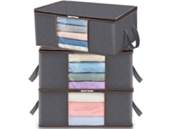 Bolsa De Ropa 35l X3 Con Ventana Y Asa Reforzada, Gris