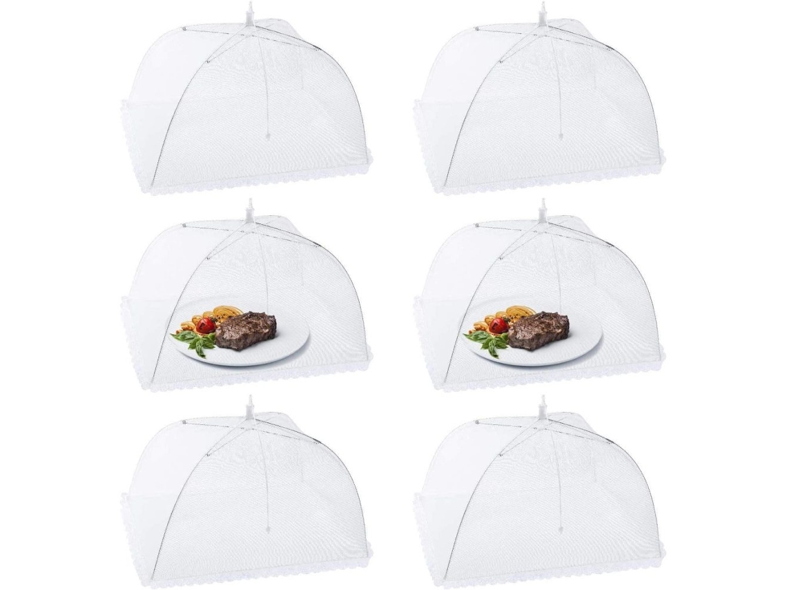 Cubiertas de malla emergentes, innovadora protección de alimentos para picnics al aire libre, reutilizables y plegables, ideales para platos.