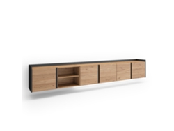 Mueble Tv, Televisión, 309x35x50cm, Para Tv Hasta 80", Colgado, Suspendido, Led, Roble Y Negro