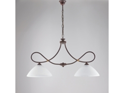 Lámpara de araña Dallas de hierro lacado en negro con efecto óxido Deco y acabado en oro antiguo con difusores de cristal D. 13 Alabastro blanco 2 luces Belight