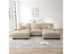 Sofá Modular Lujo - Grande U - Sofá Cloud Convertible Con Ottoman - Chenilla Café Claro