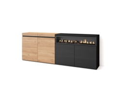 Aparadores para salón 200x75x35cm 4 Puertas Chimenea eléctrica Roble y negro