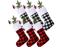 Juego De Calcetines Navideños A Cuadros Buffalo, Calcetines Clásicos Multicolor - 6 Piezas*