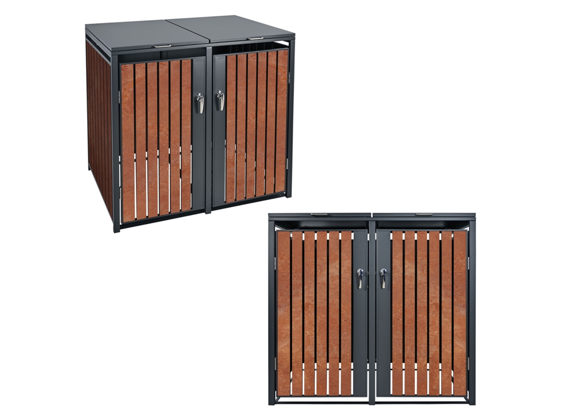 Cobertizo de exterior ML-Design para 4 cubos 264x80x116,3 cm antracita y marrón óxido