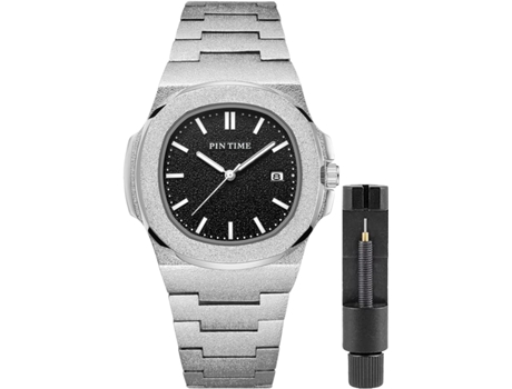 VEANXIN Relojes con caja esmerilada Relojes de pulsera impermeables de acero inoxidable-Negro plata
