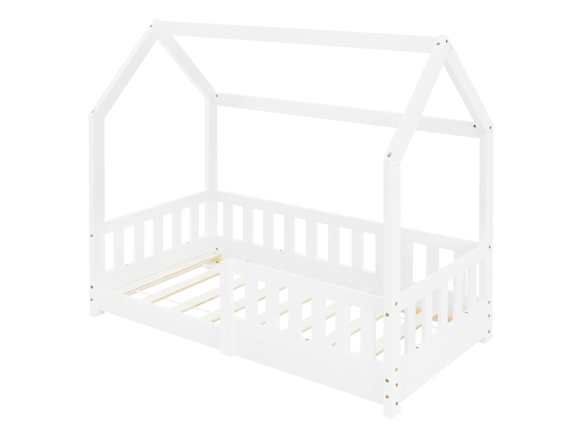 Cama infantil casa ML-Design 70x140 cm color blanco con protección anticaída y somier