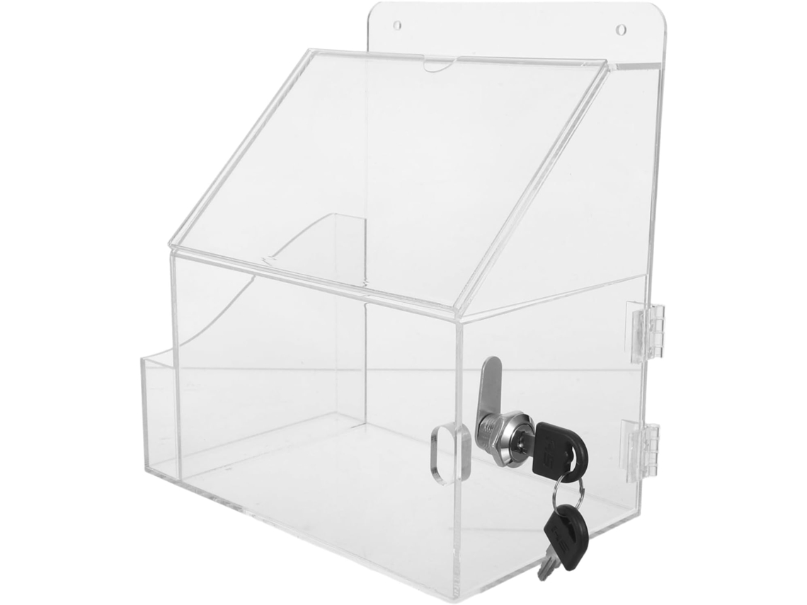 Caja De Donaciones De Acrílico Transparente Con Cerradura Y Soporte Para Letreros, Urna Multifuncional Compacta.
