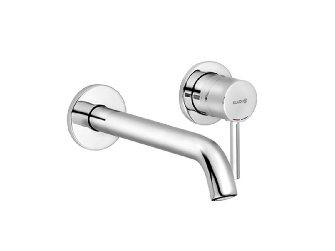 Grifo monomando de pared Kludi Bozz con dos orificios, saliente de 230 mm, 382450576, cromado