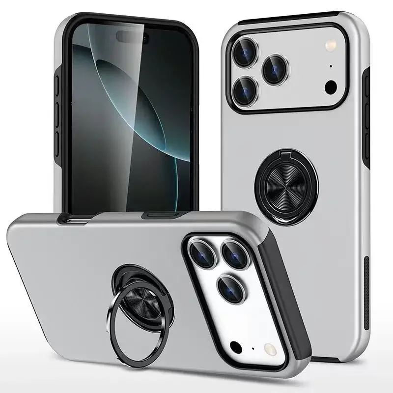 (plata, Iphone 15 Pro) Funda Para Teléfono Con Soporte Magnético De Anillo Sencillo, Funda Protectora De Plástico A Prueba De Golpes.