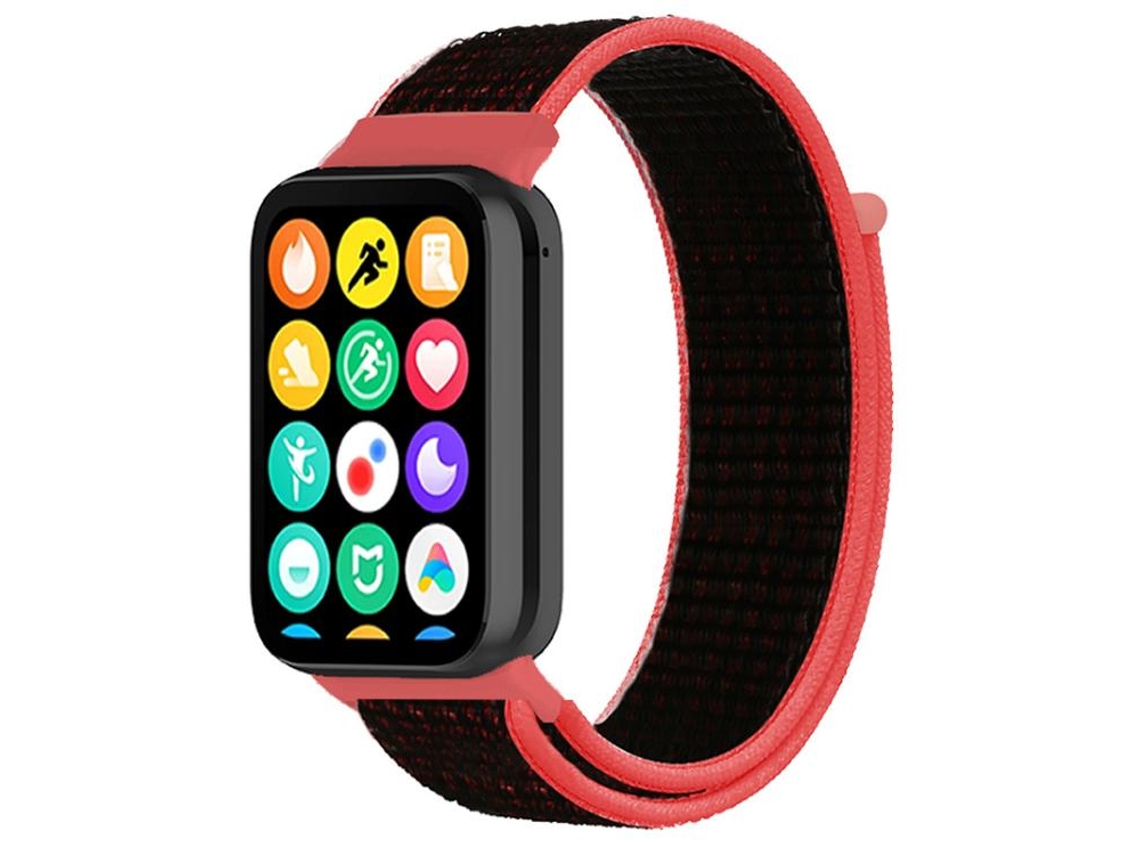 Bracelete Para Redmi Watch 6 / 5 / 4 - Nylon - Fecho De Velcro Vermelha E Preta