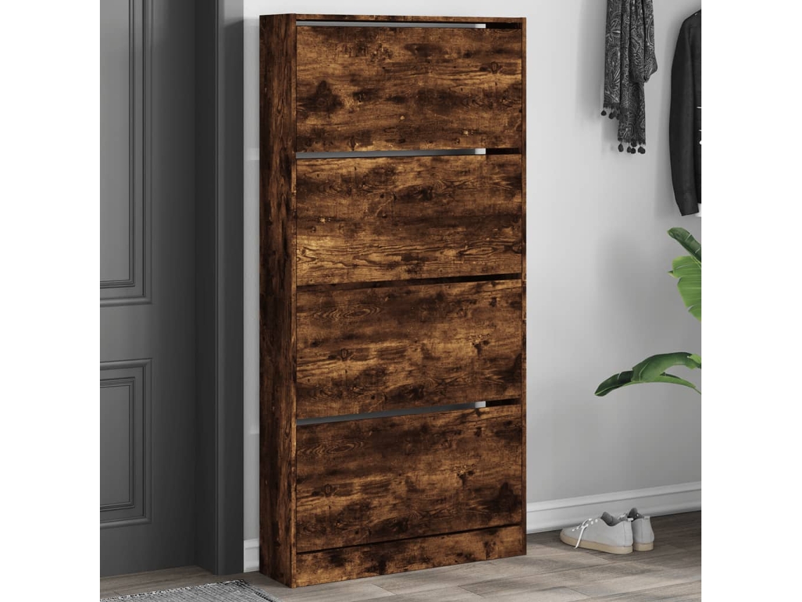 Mueble Zapatero | Zapatero 4 Cajones Abatibles Roble Ahumado 80x21x163,5cm