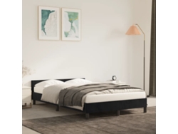 Cama con plataforma y cabecero de terciopelo negro (120x200 cm)