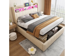 Cómoda Cómoda Acolchada De Lino 140x200 Cm - Con Led + Enchufes - Beige