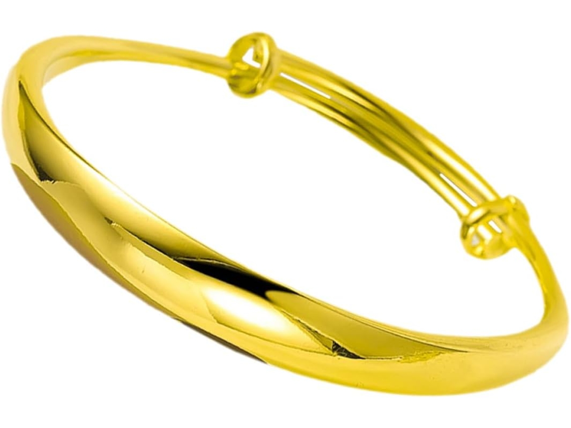 Pulseira Feminina Grossa Em Latão Dourado, Com Design Simples E Delicado, Ideal Para O Natal E Outras Festas.