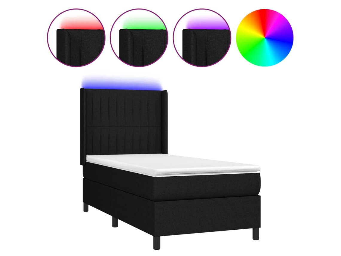 Maison Exclusive - Cama Box Spring Colchón Y Luces Led Tela Negro 90x190 Cm