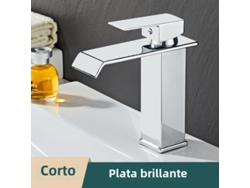 (Modelo B Plata - Corto) Grifo moderno de acero inoxidable con monomando para agua fría y caliente.